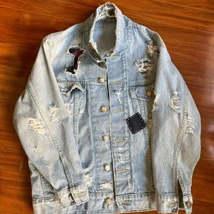 Distress patchwork denim Jacket